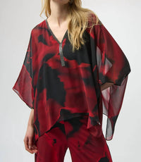 Joseph Ribkoff - Abstract Print V-neck Poncho Top