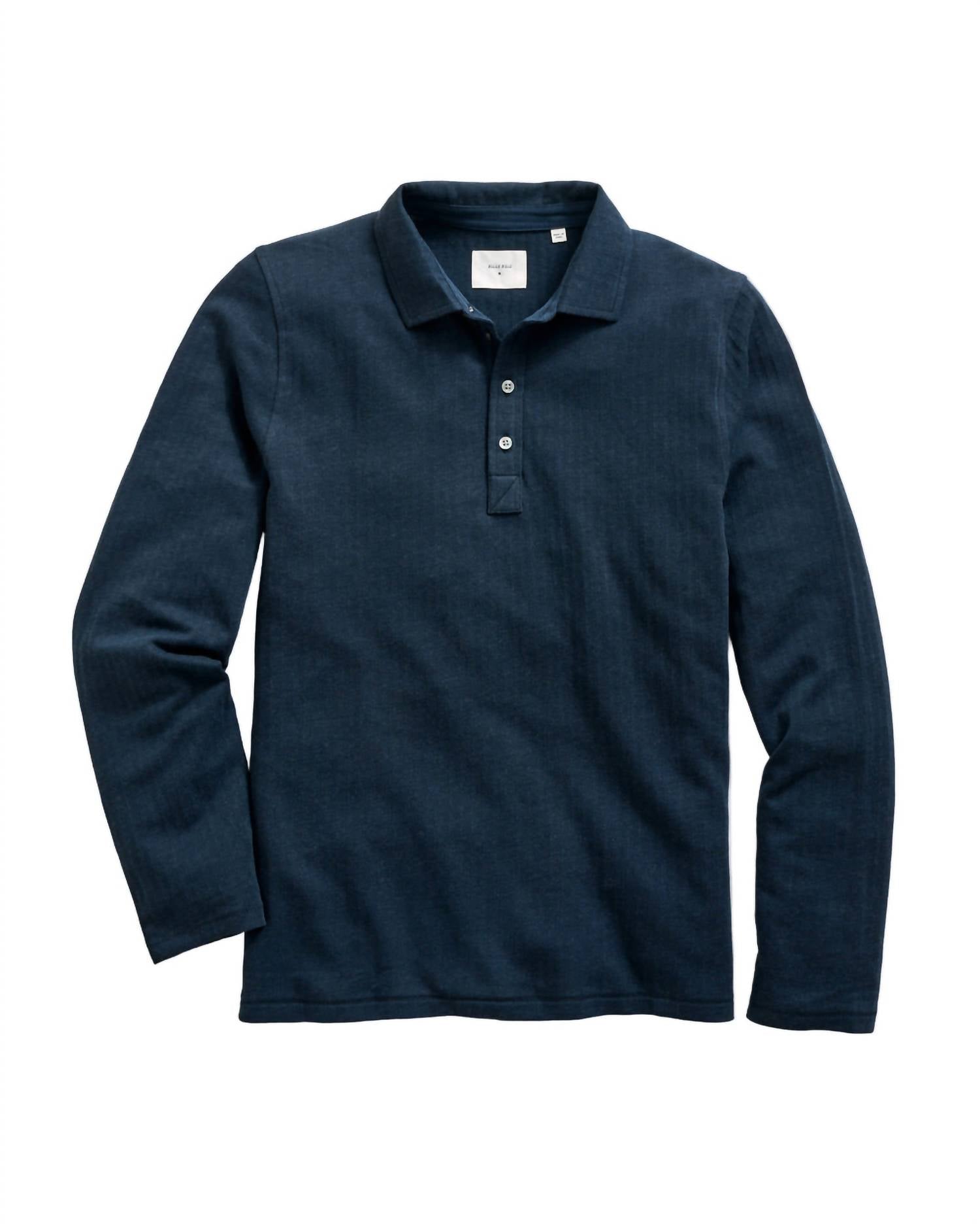 Billy Reid Long-sleeve Herringbone Polo in carbon blue - women's long sleeve top - detail view