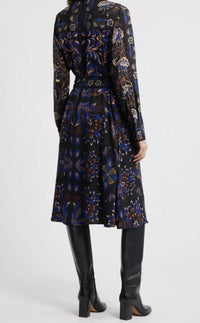 Farm Rio - Arabesque Mix Scarves Long Sleeve Tie Belt Shirtdress