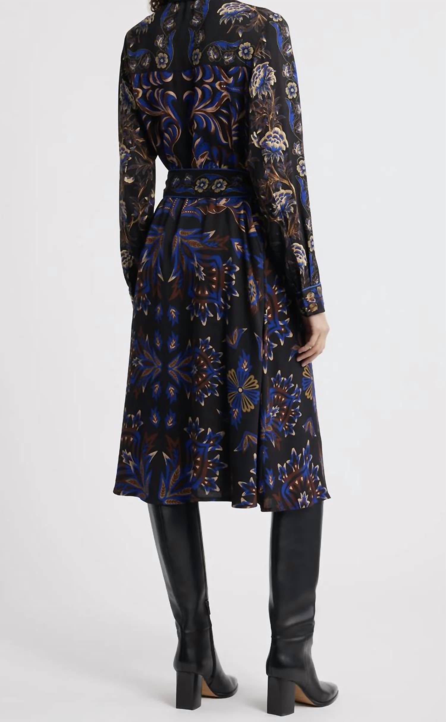 Farm Rio - Arabesque Mix Scarves Long Sleeve Tie Belt Shirtdress