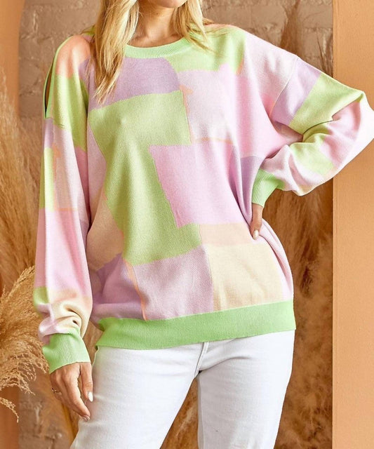 Andree By Unit - Color Block Sweater With One Shoulder Bodice