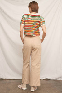 En Creme - Short Sleeve Knit Sweater Cropped Top