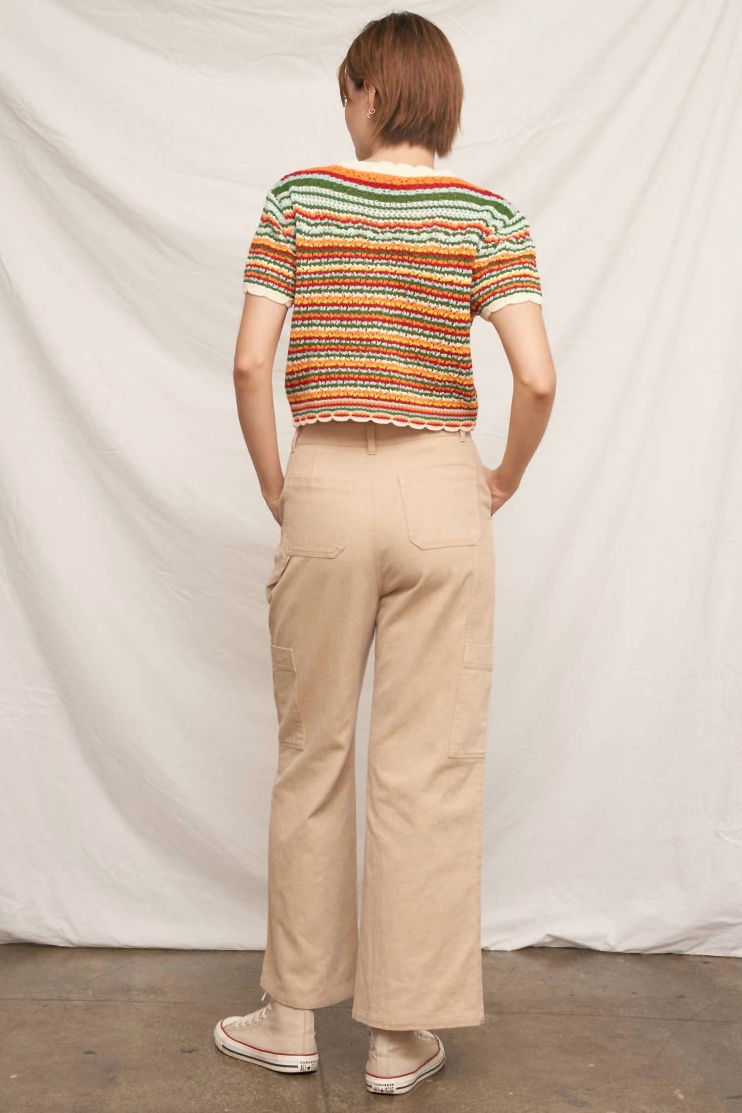 En Creme - Short Sleeve Knit Sweater Cropped Top