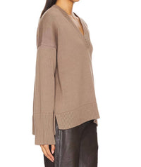 White + Warren - Organic Cotton Rib Trim Oversized V-neck Sweater