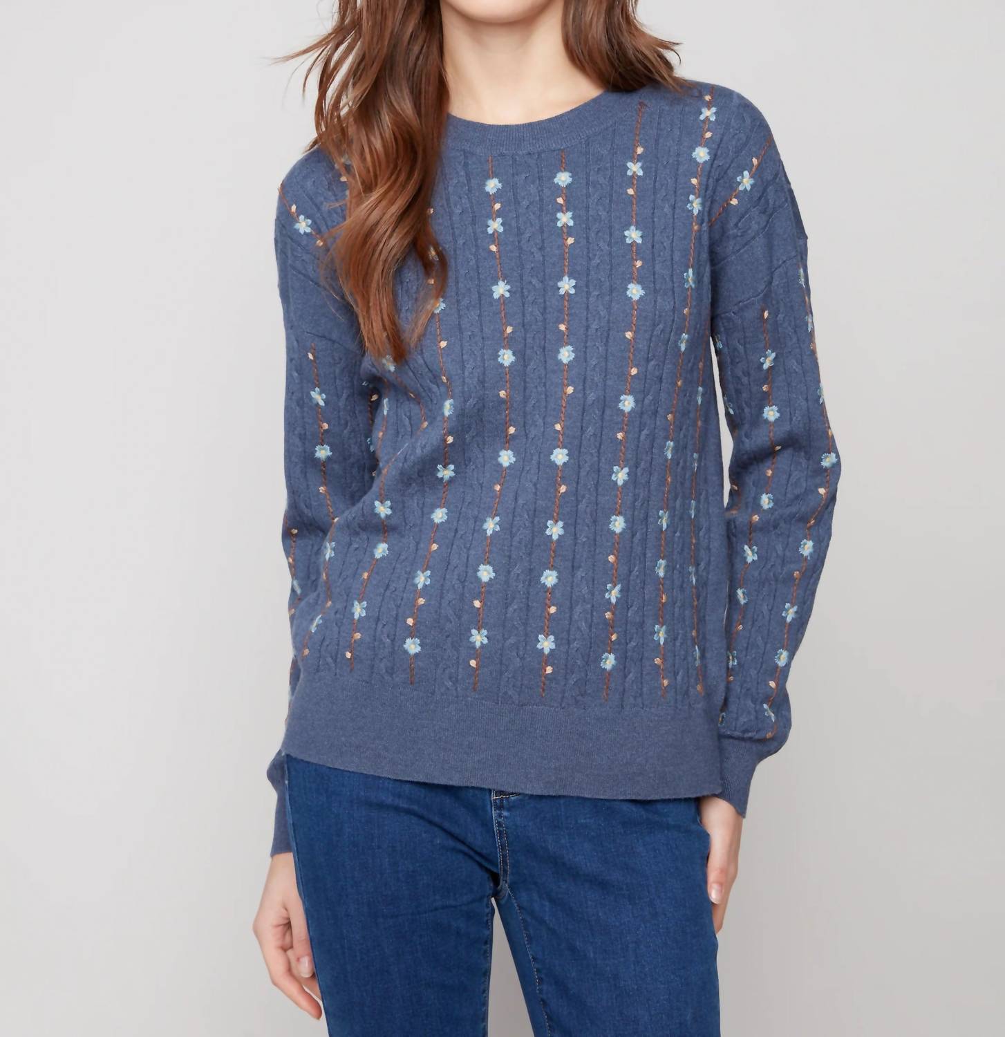 Charlie B - Floral Embroidery Knit Sweater