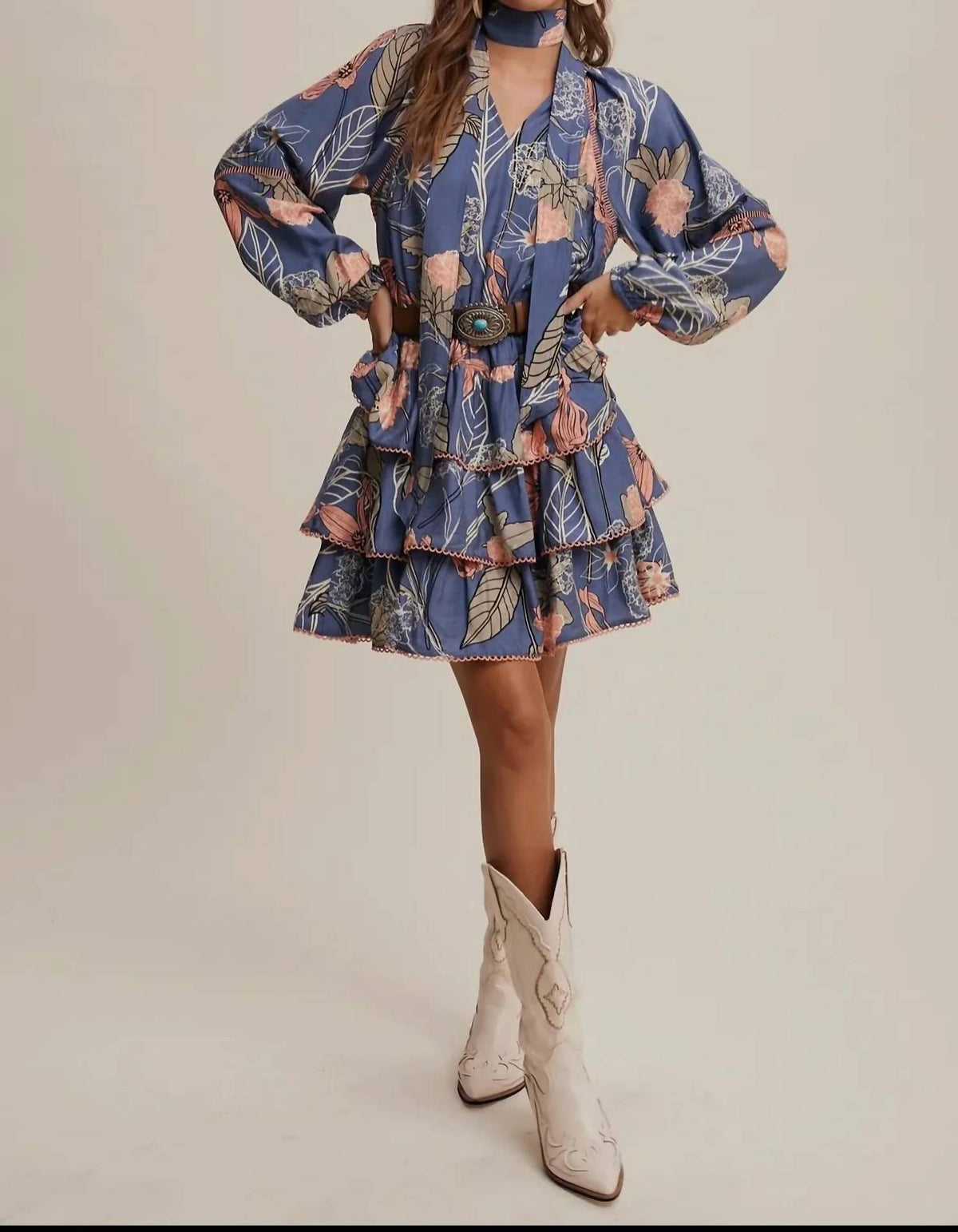 Listicle - Feathered Petal Tiered Mini Dress