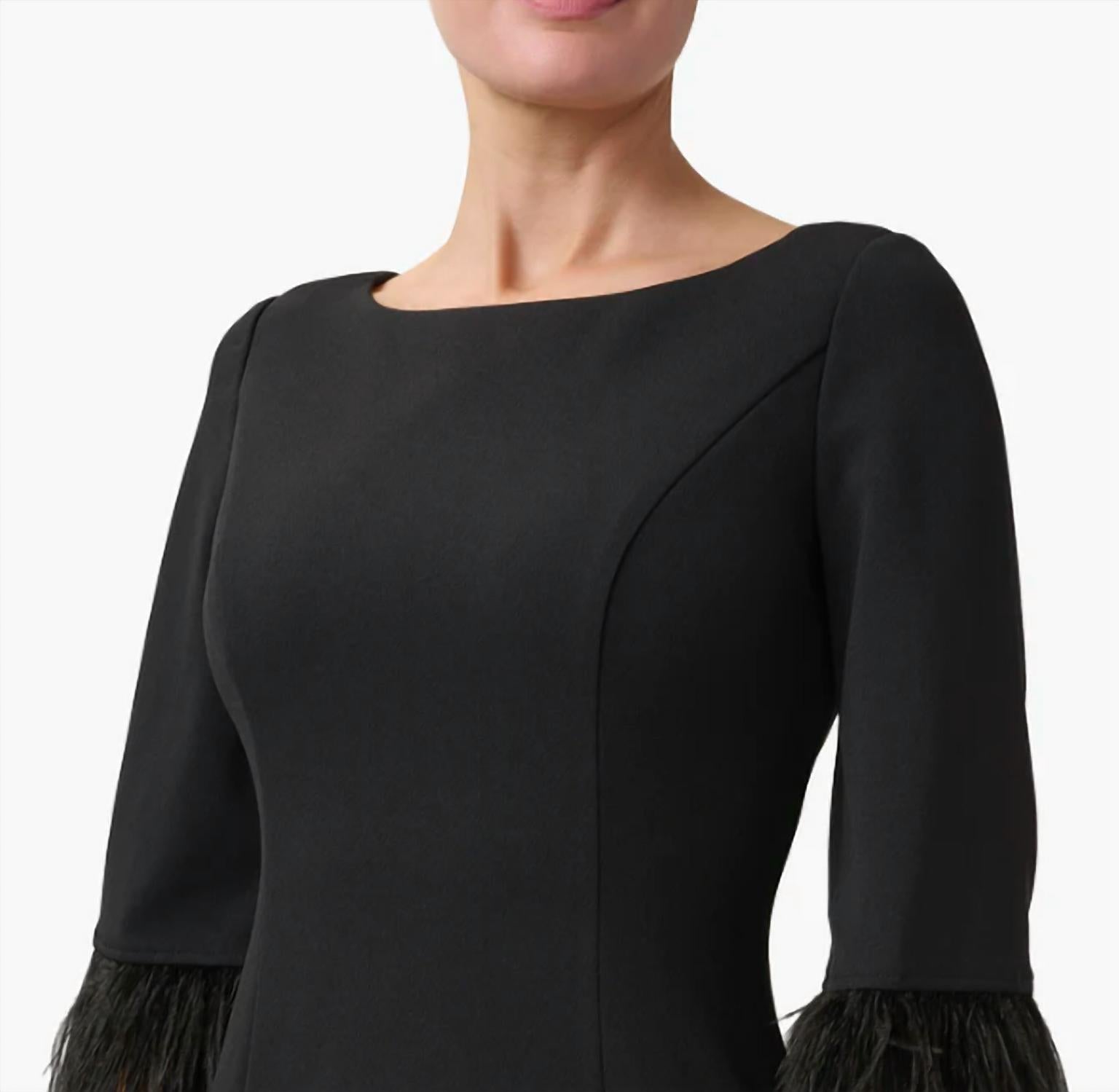 Adrianna Papell - Feather-trimmed Crepe Midi-length Sheath Dress