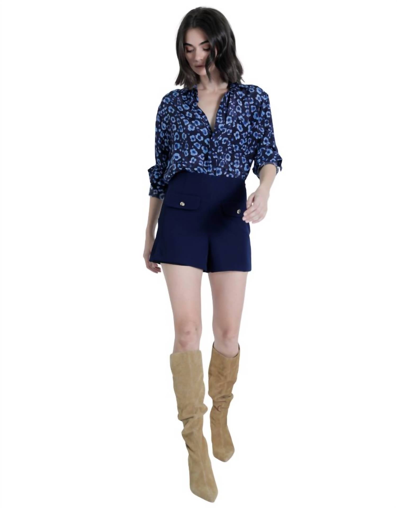 Karina Grimaldi Gigi High Waisted Shorts in navy - women's shorts - alternate view