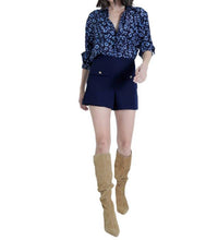 Karina Grimaldi Gigi High Waisted Shorts in navy - women's shorts - detail view