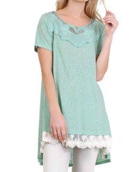 Umgee - Floral Crochet Lace Trim Tunic