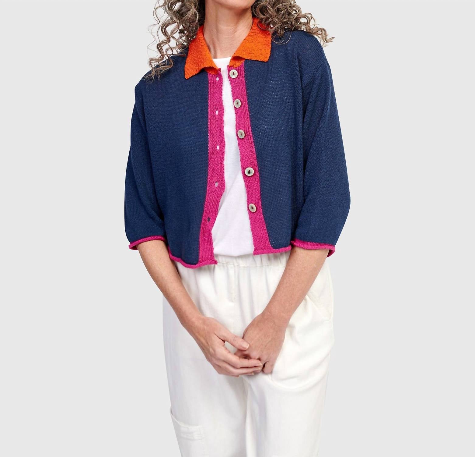 Alembika - Tri-color Collared Cardigan