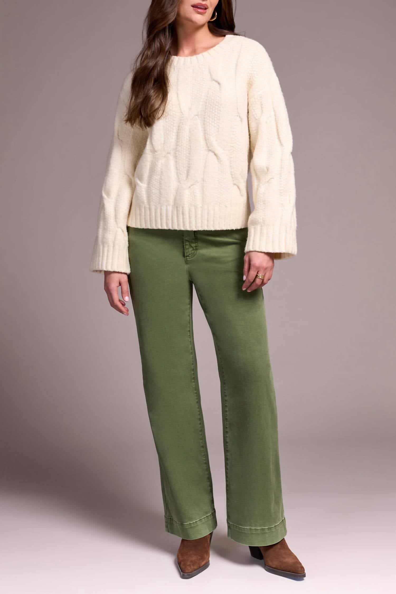 Tribal - Crew Neck Loose Fit Cable Sweater