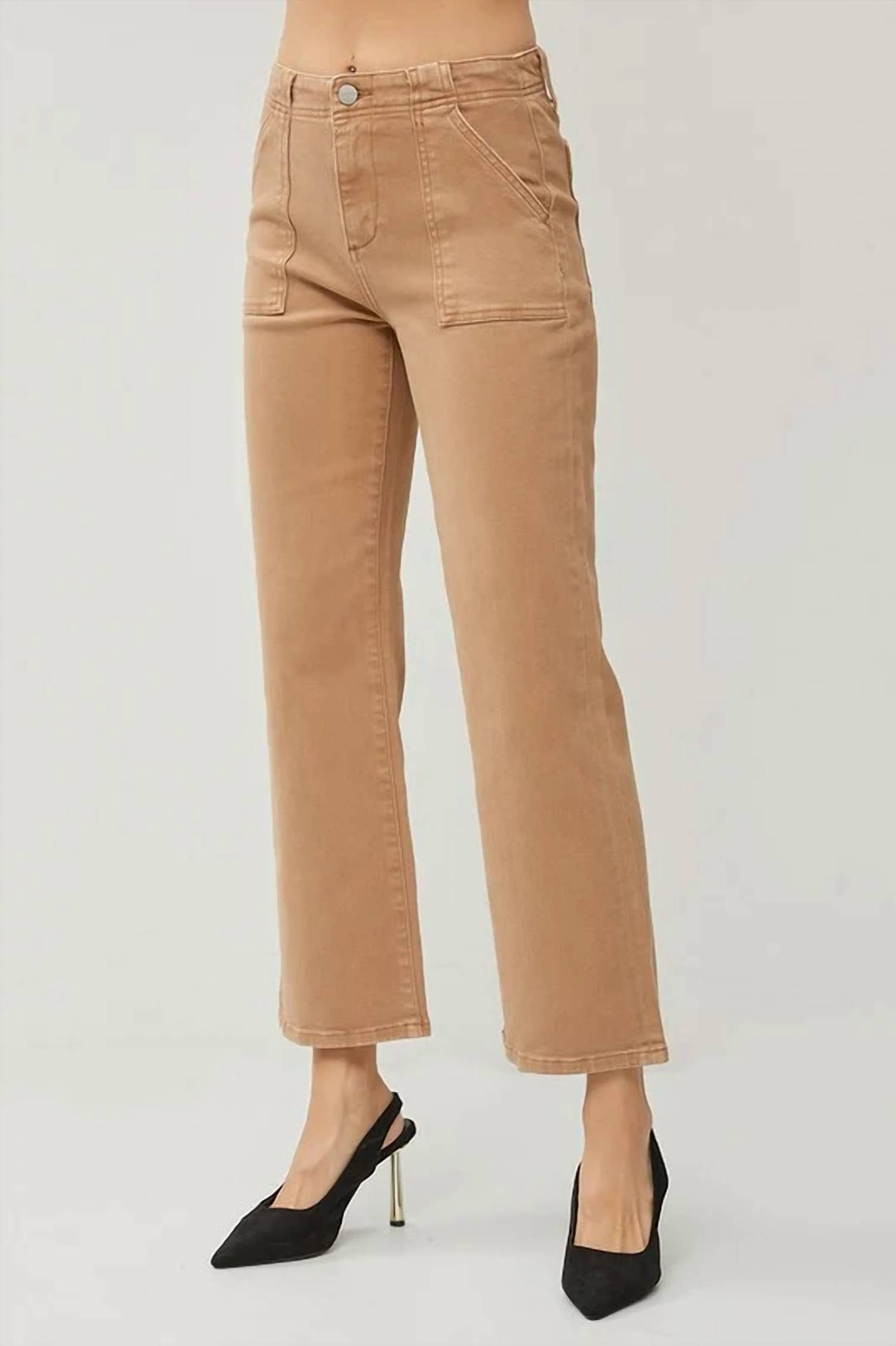 Risen - High Rise Patch Pockets Ankle Flare Pants