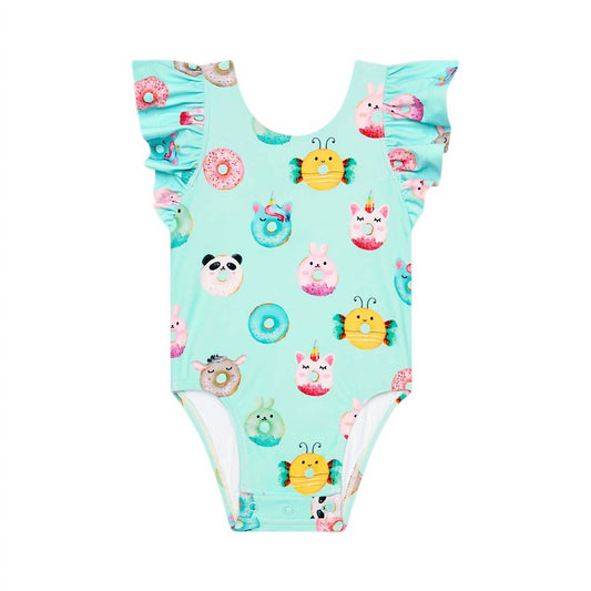 Posh Peanut - Girl's Donut One Piece Ruffled Cap Sleeve Swimsuit