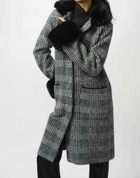 Joseph Ribkoff Feather Yarn Plaid Jacquard Coat in black white 1 - women's jacket