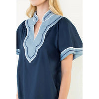Thml - Wide Sleeve Contrast Trim V Neck Top