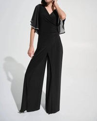 Joseph Ribkoff - Rhinestone Chiffon Sleeves Wide Leg Jumpsuit