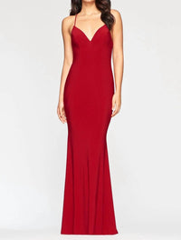 FAVIANA Jersey V-Neck Empire Dress in ruby - women's dress - alternate view
