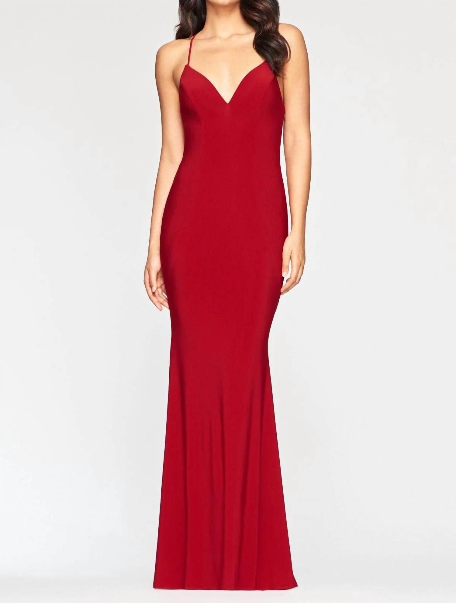 FAVIANA Jersey V-Neck Empire Dress in ruby - women's dress - alternate view