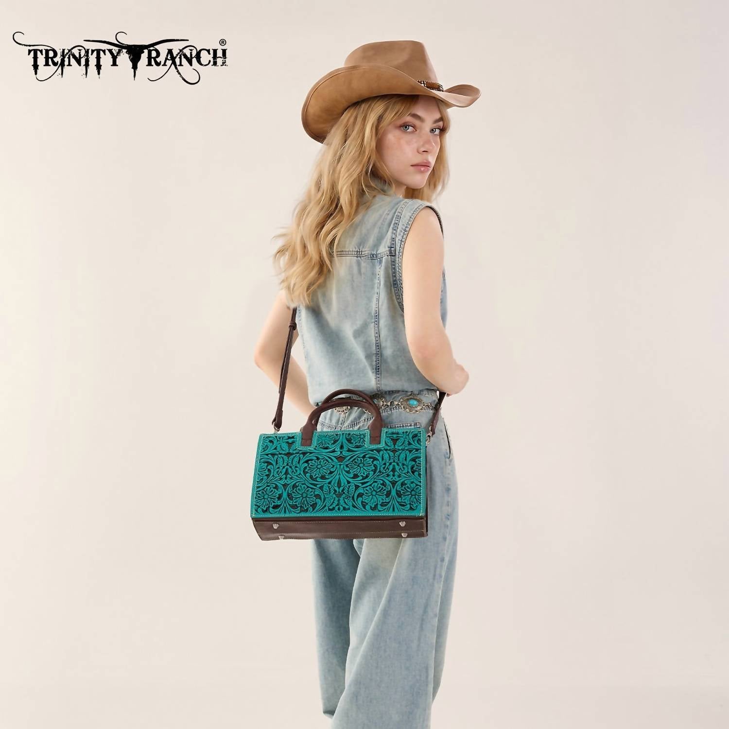 Trinity Ranch - Floral Tooled Leather Western Satchel Tote Bag