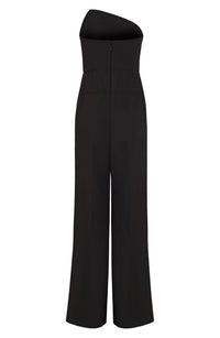 Milly - Atlas Cady Asymmetric Neck Strapless Wide Leg Jumpsuit