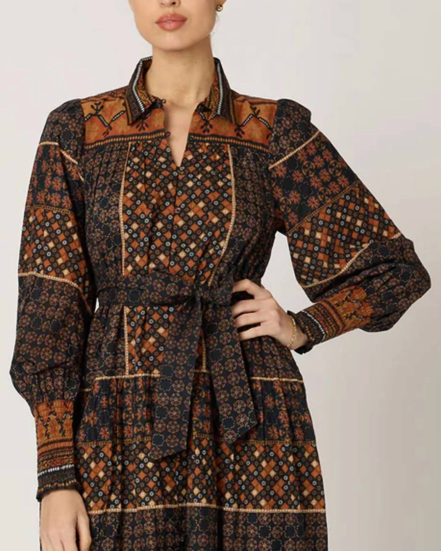 Cleobella Lucy Ankle Dress in zocalo print 1 - women's dress - detail view