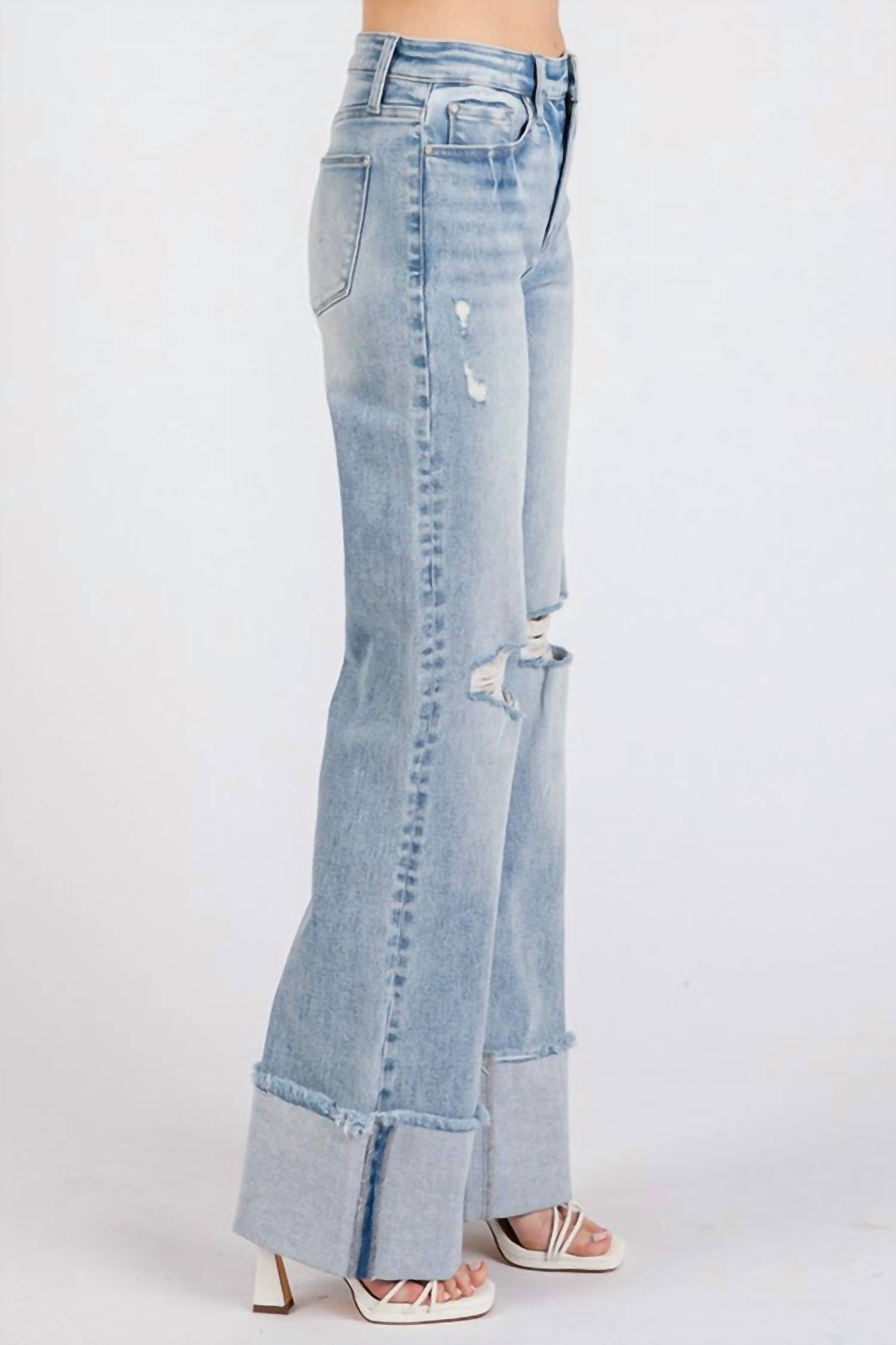 Petra153 Hattie High Rise Cuffed Hem Flare Jeans in blue - women's jeans - alternate view