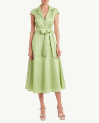 Jewel Badgley Mischka - Cap Sleeve Belted Shirt Midi Dress