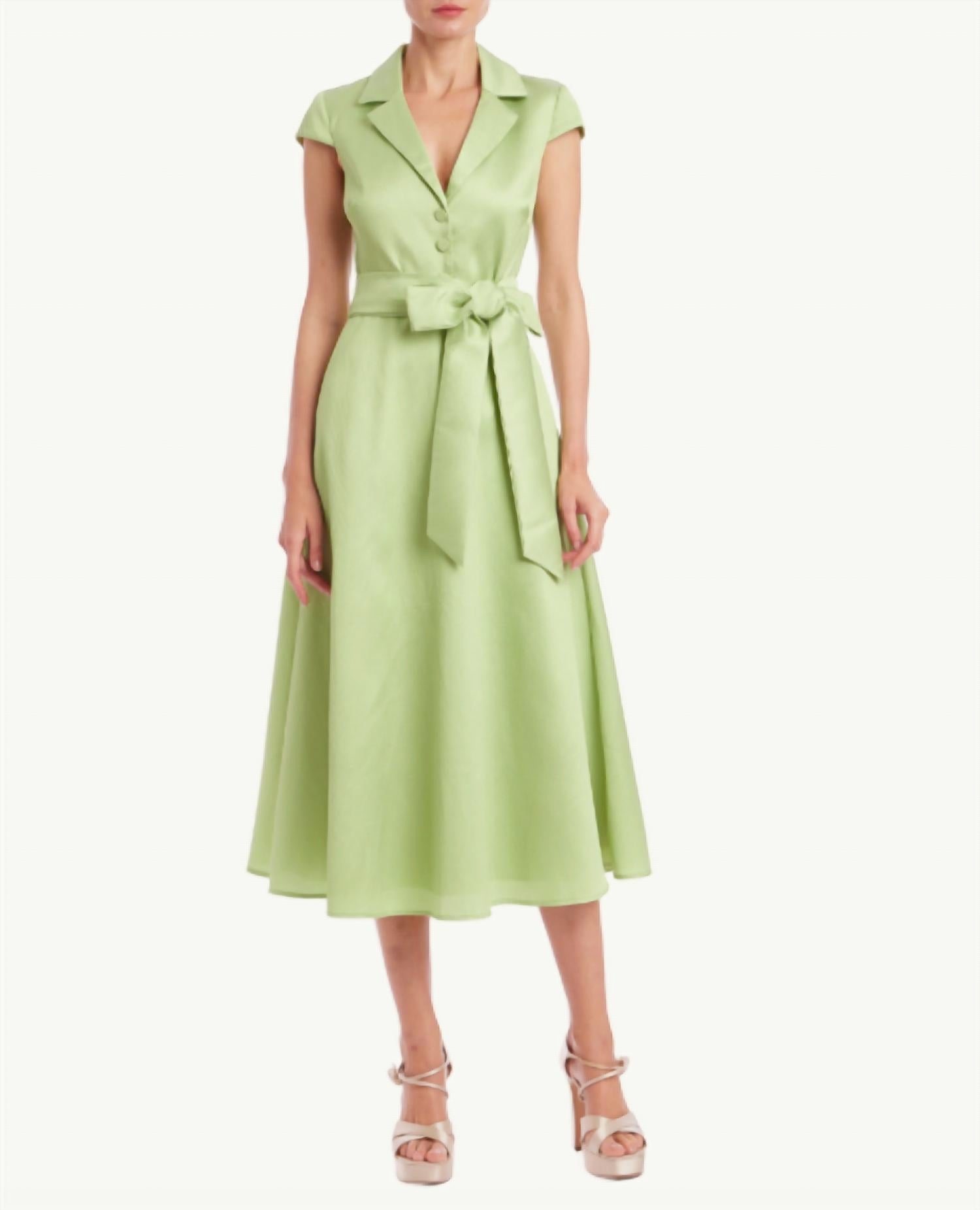 Jewel Badgley Mischka - Cap Sleeve Belted Shirt Midi Dress
