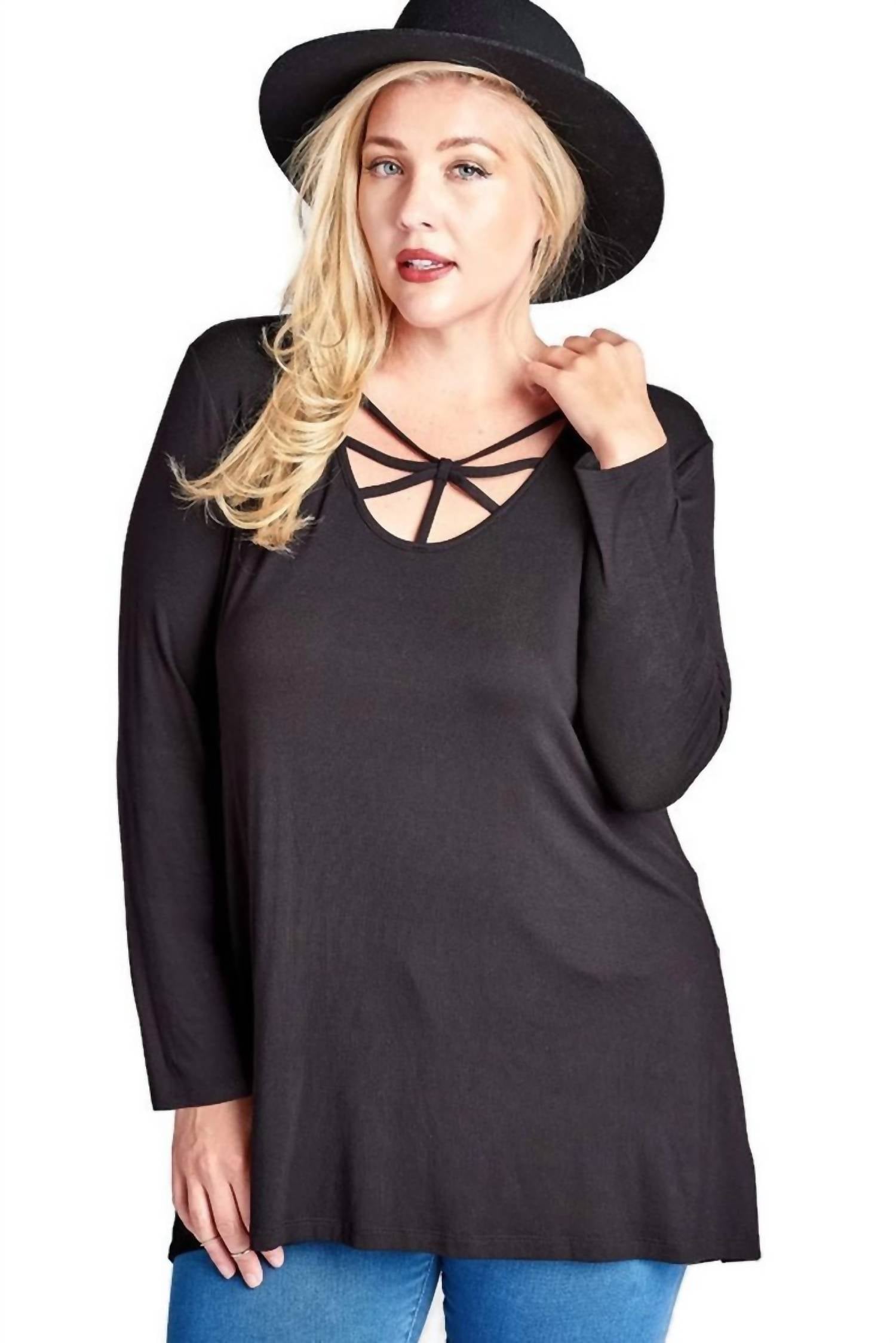 Oddi - Caged Scoop Neck Top - PLUS