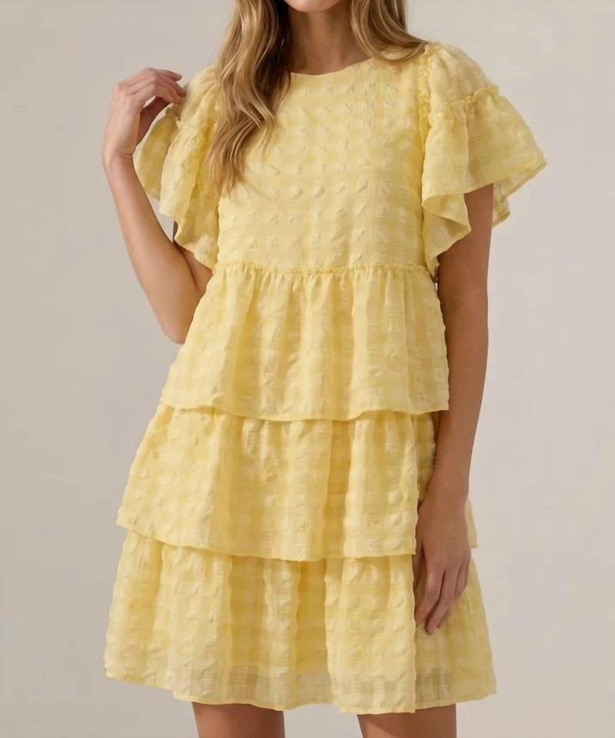 Doe And Rae - Seersucker Gingham Tiered Mini Dress