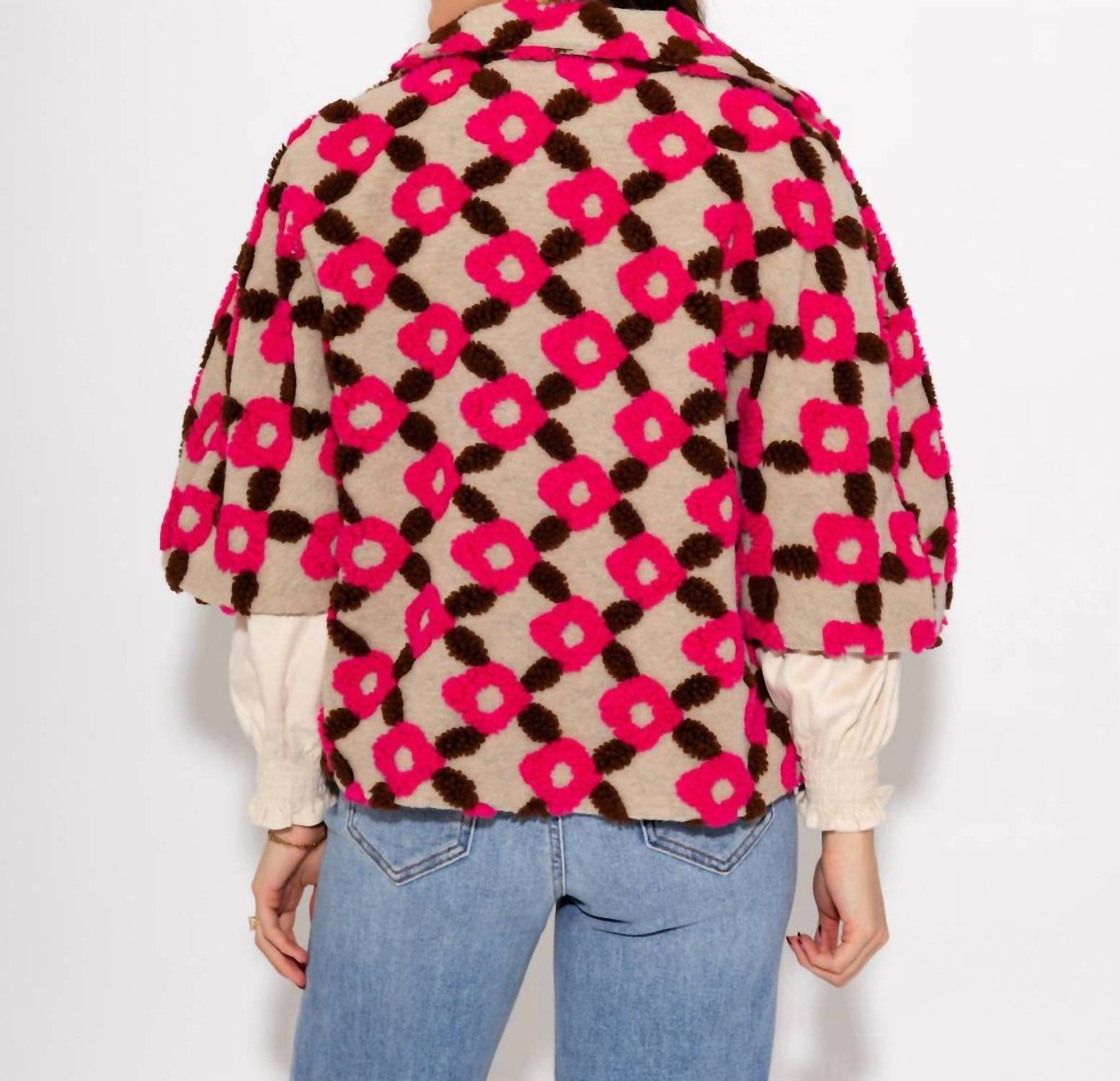 Ivy Jane Pop Flower Capelet Jacket in brown pink floral - women's jacket - alternate view