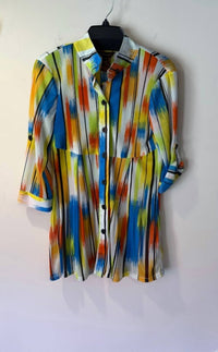 Multiples Women's Accordian Button Front Tunic in white royal yellow orange - women's shirt