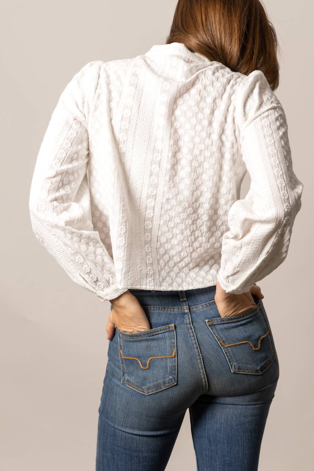 Kimes Ranch Daisychain Long Sleeve Blouse in pristine - women's long sleeve top - detail view