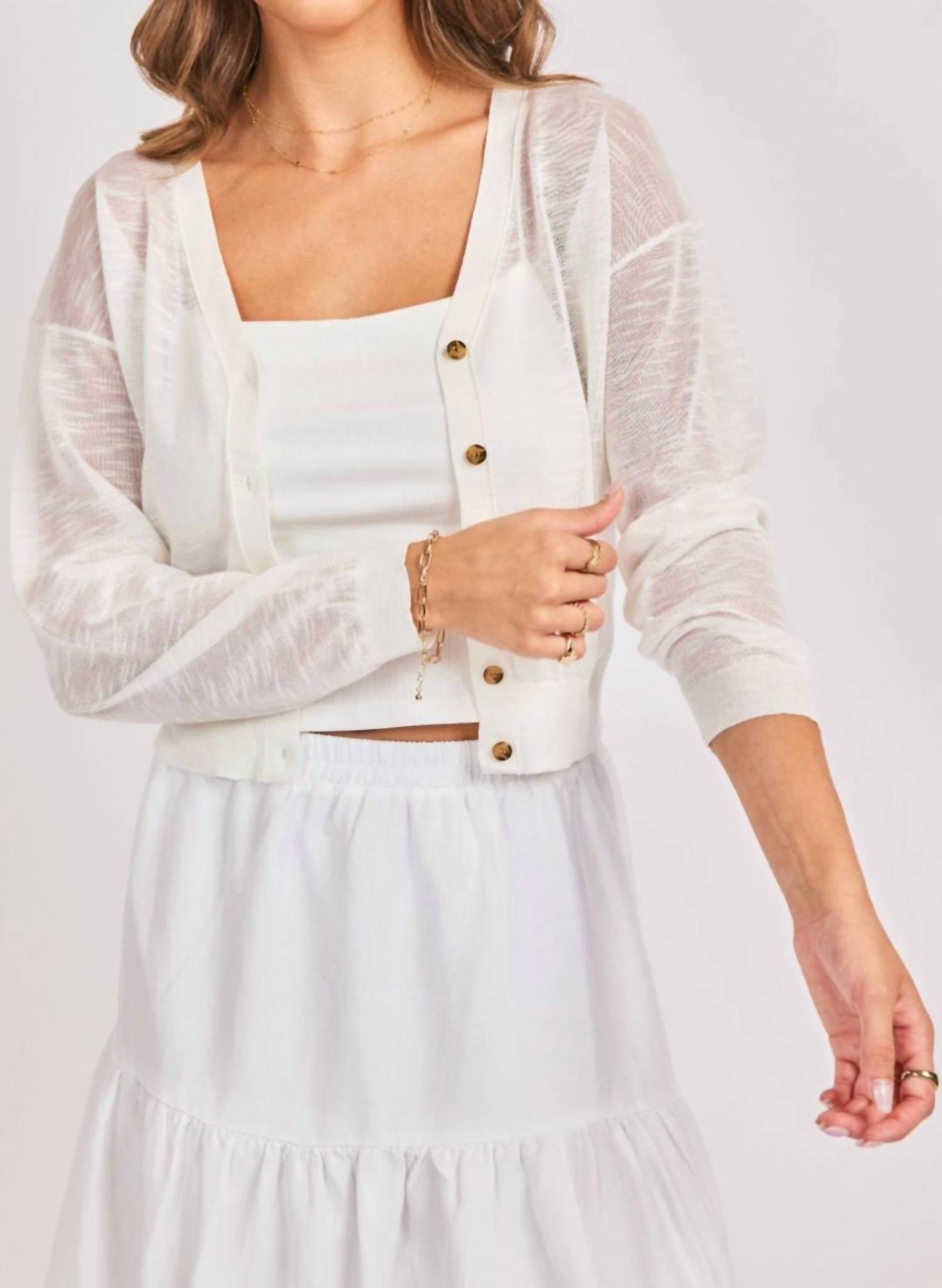Sadie & Sage Women's Evie Button Front Cardigan in white - women's cardigan