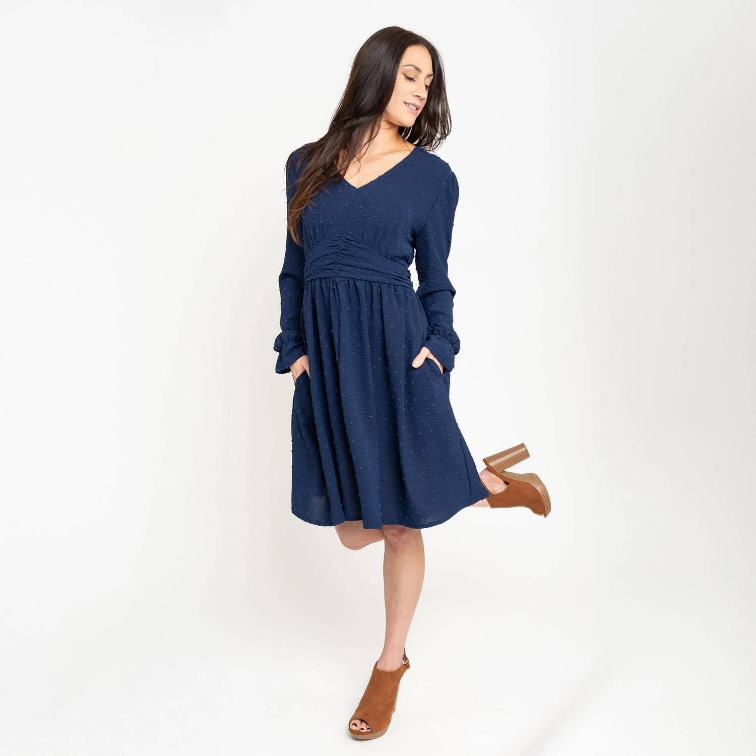 Elsie & Zoey - Swiss Dot Long Sleeve Dress