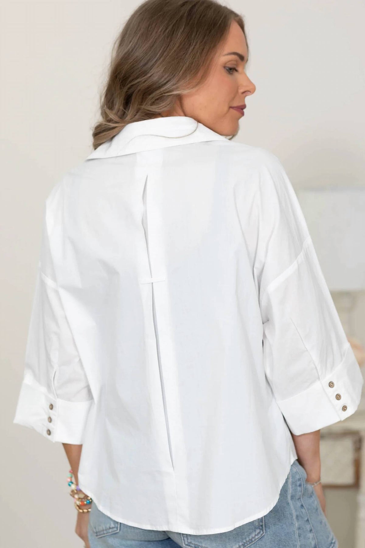 Ee:Some - Back Pleat Button Down Blouse Top