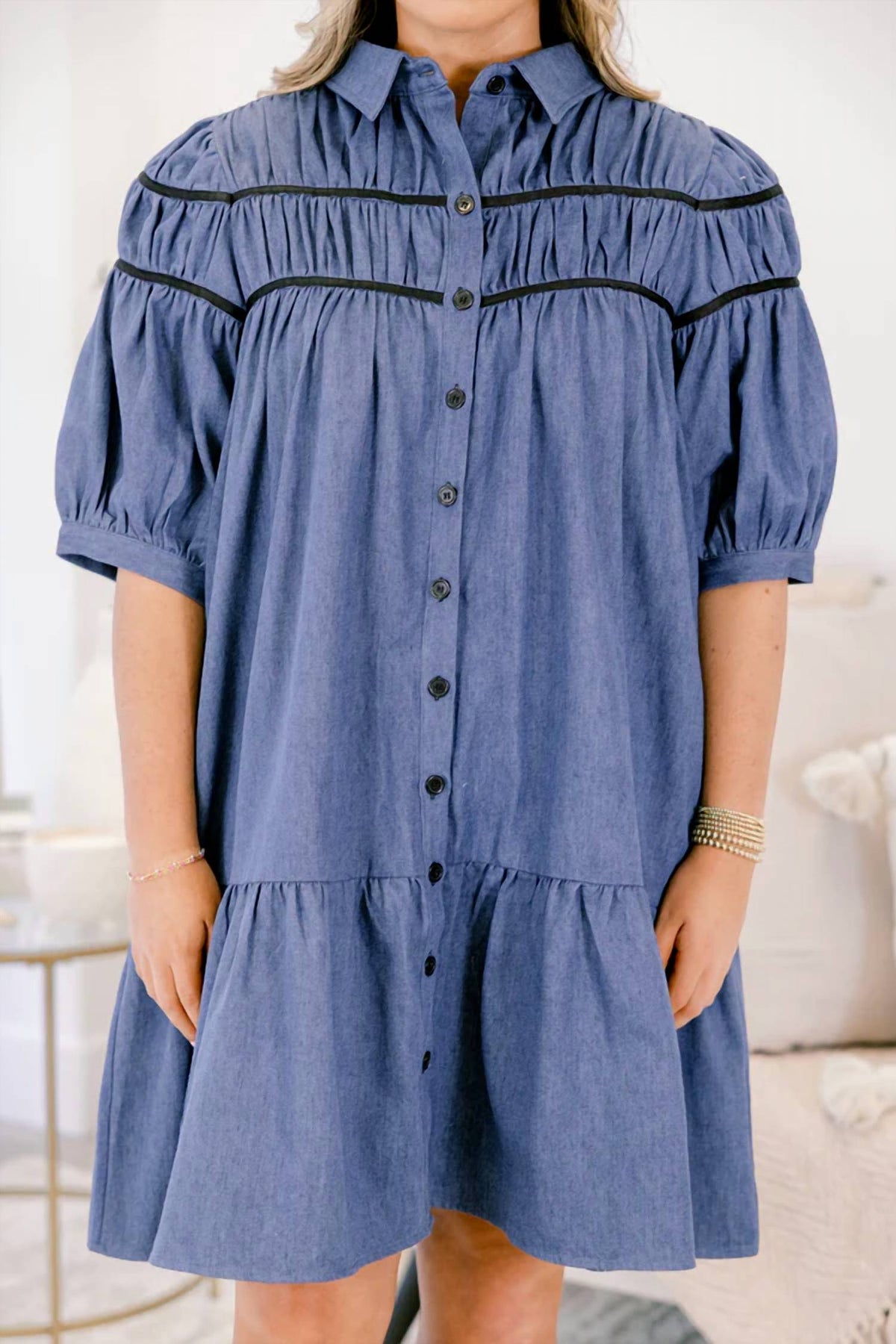 Ee:Some - Bleach Washed Button Down Mini Dress