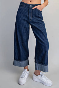 Ee:Some - Bold Lines Striped Barrel Pant