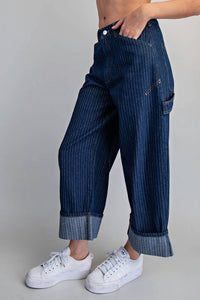 Ee:Some - Bold Lines Striped Barrel Pant