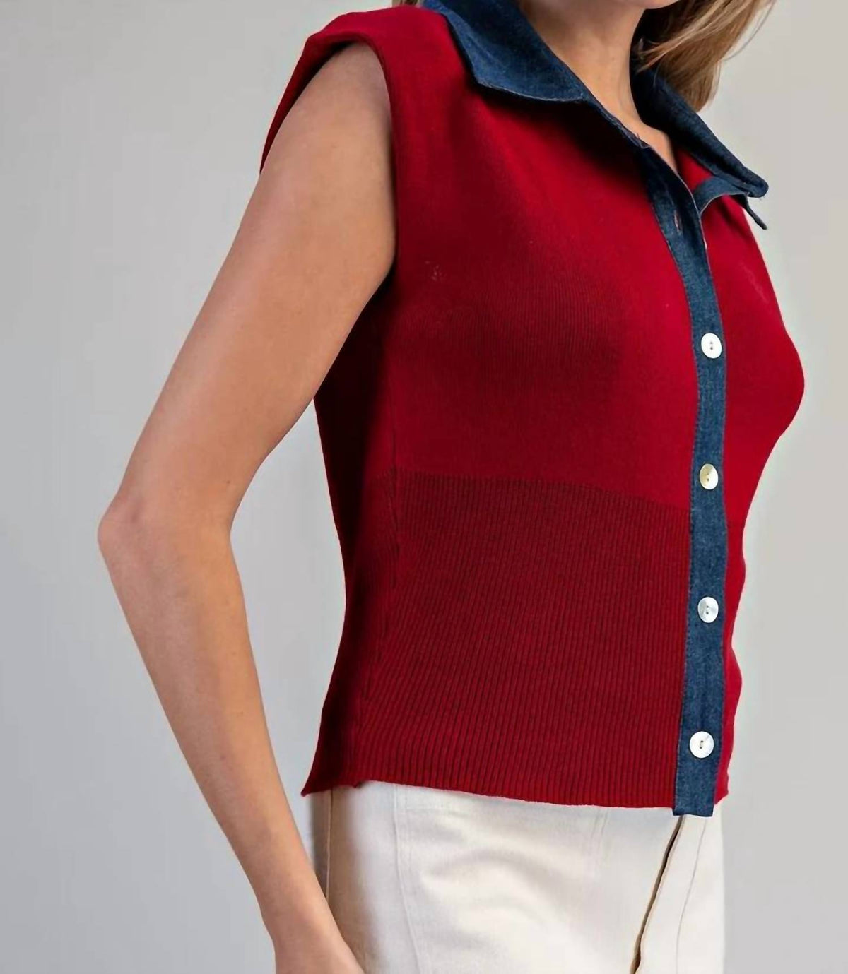 Ee:Some - Denim Contrast Knit Top