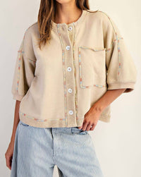 Ee:Some - Enzyme Washed Contrast Stitch Button Top