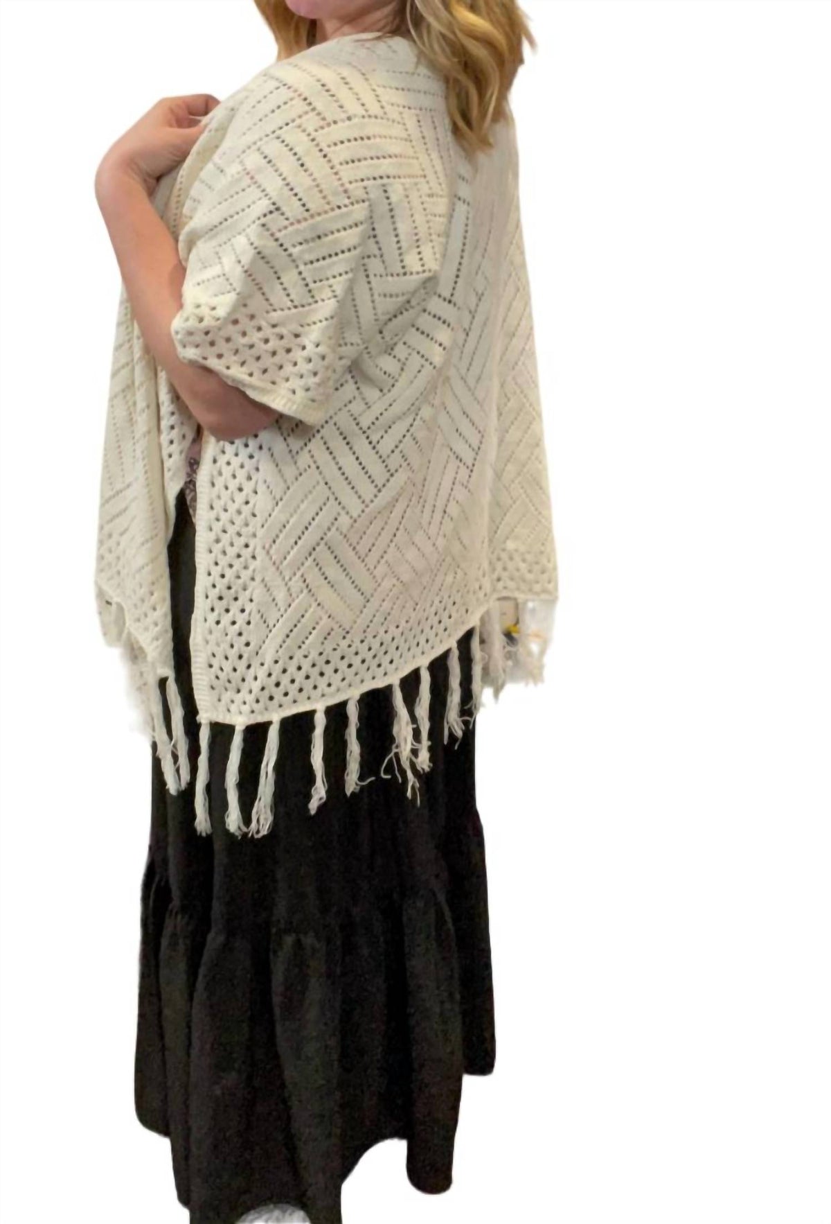 Ee:Some - Fringed Crossed Shawl Cardigan