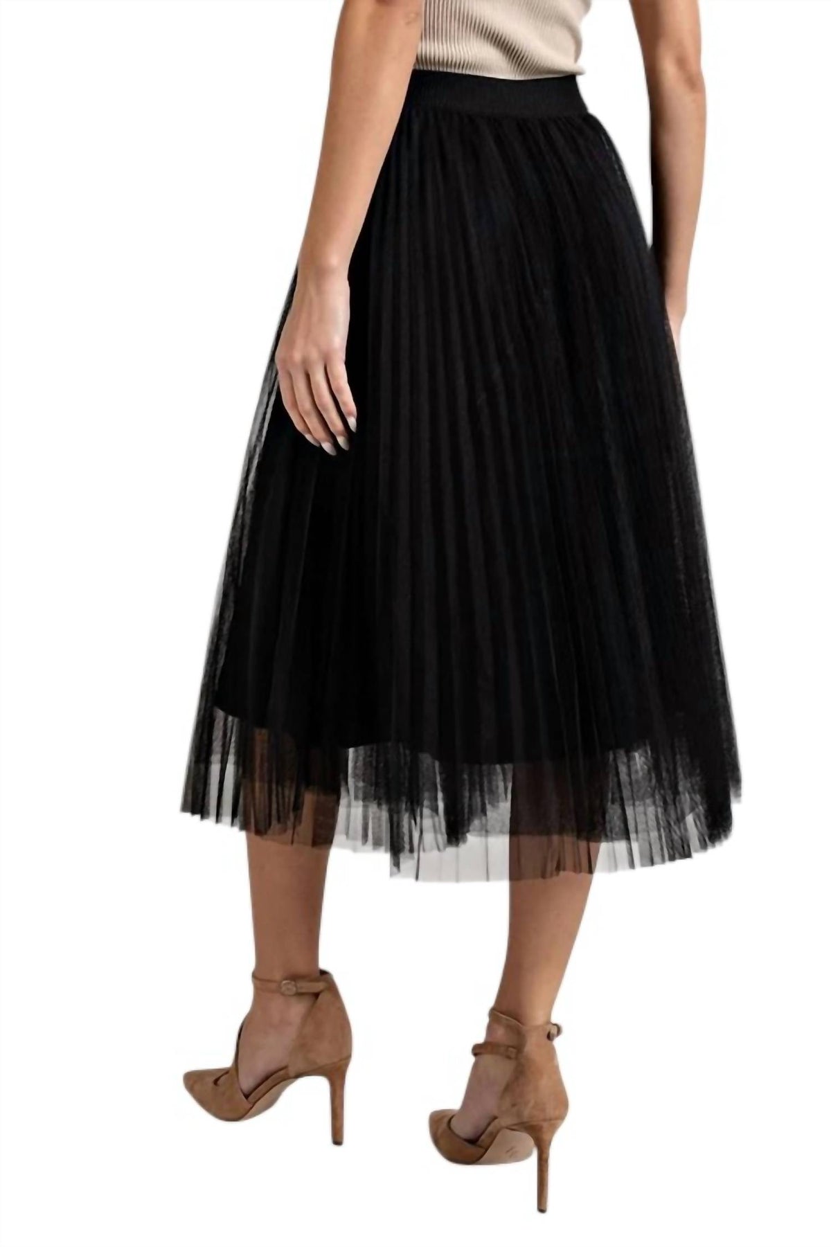 Ee:Some - Mesh Pleated Midi Skirt
