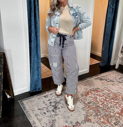 Ee:Some - Midnight Striped Barrel Pants