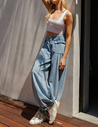Ee:Some - Mineral Washed Denim Cinch Pants