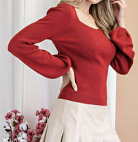 Ee:Some - Penny Puff Sleeve Back Tie Sweater Top