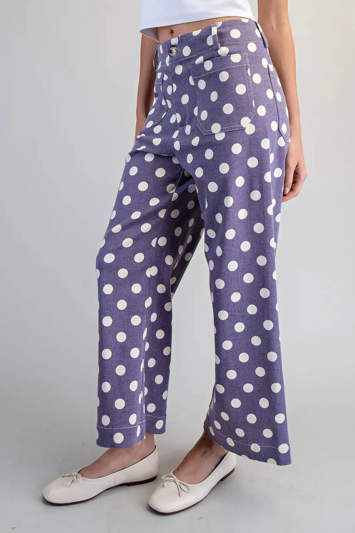 Ee:Some - Polka Dot Printed High Waisted Pants
