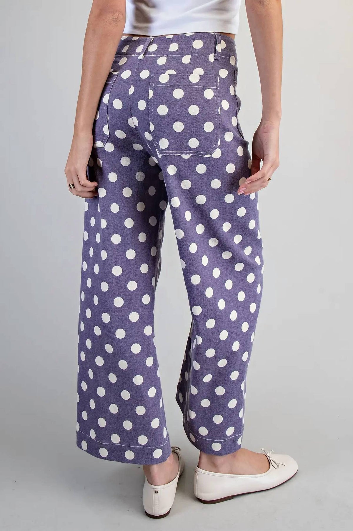 Ee:Some - Polka Dot Printed High Waisted Pants
