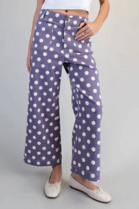 Ee:Some - Polka Dot Printed High Waisted Pants